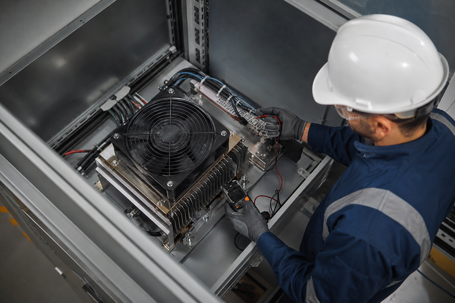 Y.S. TECH U.S.A. industrial DC cooling fan and heavy-duty heat sink assembly engineered for harsh environments.